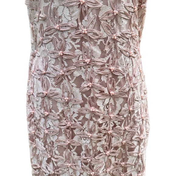 Scala Beaded Soutache Lace Gown Maxi Dress Pale Baby Pink Small Sleeveless - Picture 9 of 17